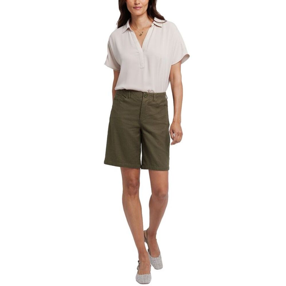 Nydj Womens Bermuda Bay Leaf Linen-Blend Short Jean - Picture 1 of 3